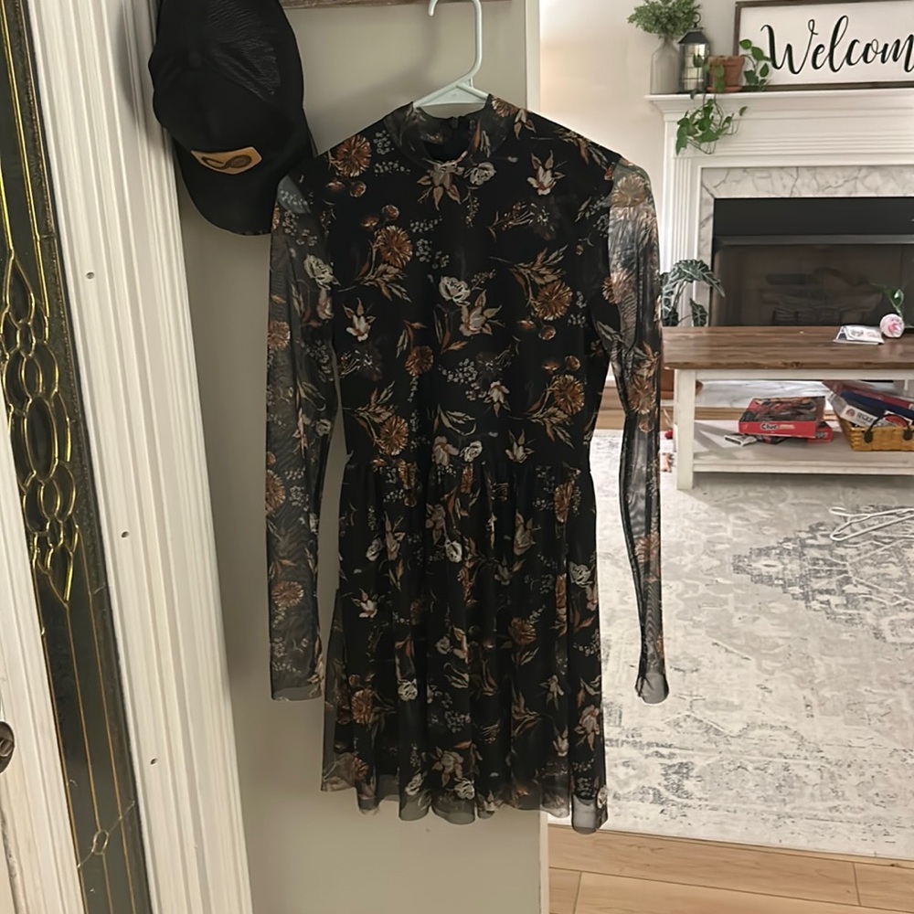 Altard state mini dress with see through sleeves